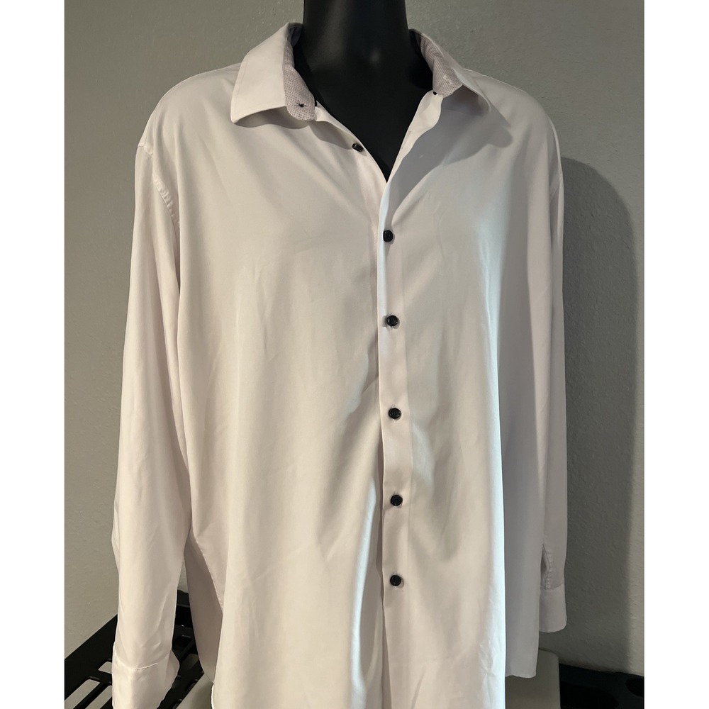 Construct Mens XXL White Slim Fit 4 Way Stretch Dress Shirt 18-18.5 35/36